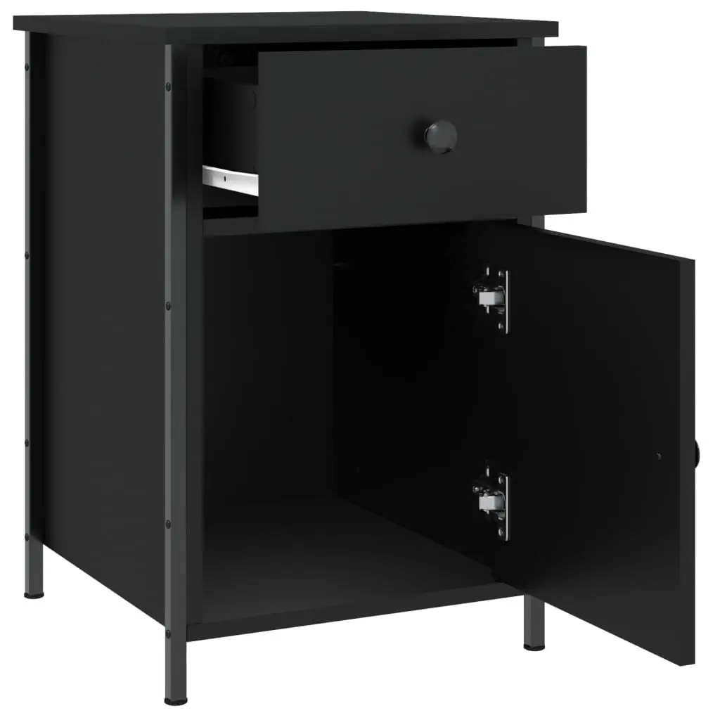 Black Bedside Tables 2 Piece Engineered Wood Storage Nightstand 40x42x60 cm