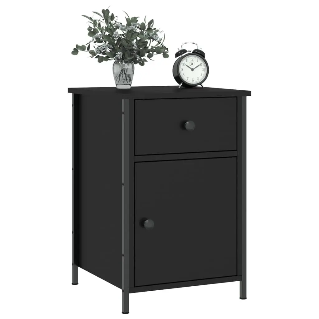 Black Bedside Tables 2 Piece Engineered Wood Storage Nightstand 40x42x60 cm
