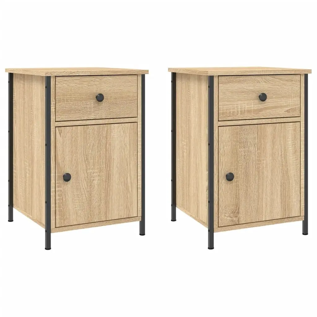 Bedside Cabinet 2pc Nightstand Storage Organiser Brown Engineered Wood