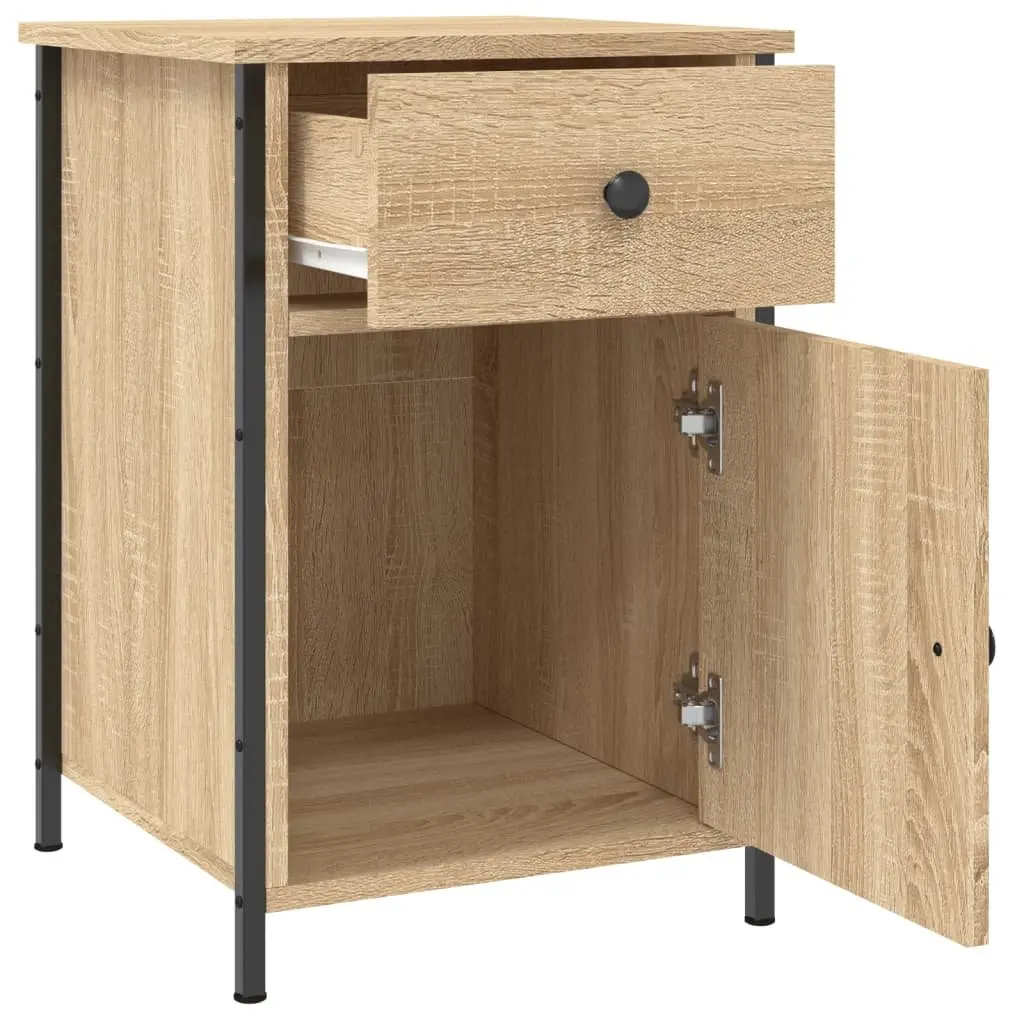 Bedside Cabinet 2pc Nightstand Storage Organiser Brown Engineered Wood
