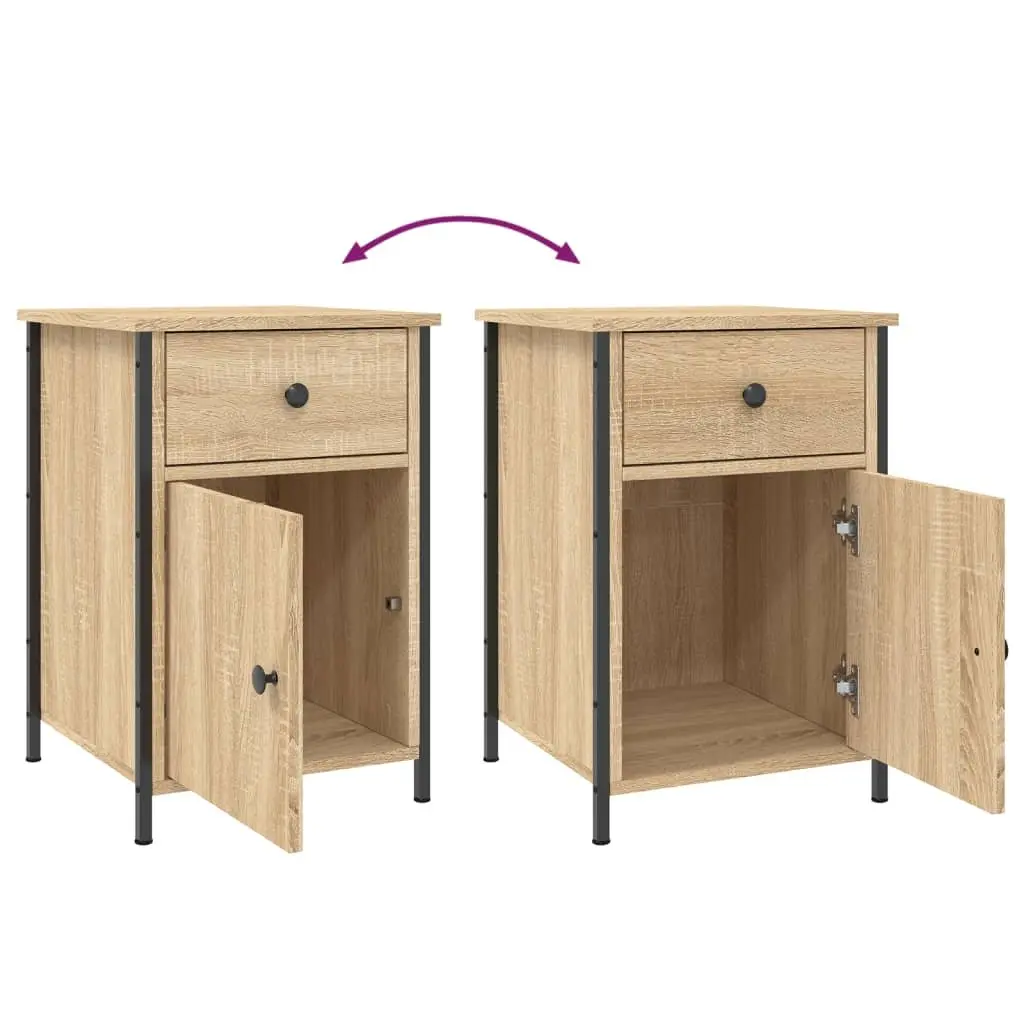 Bedside Cabinet 2pc Nightstand Storage Organiser Brown Engineered Wood