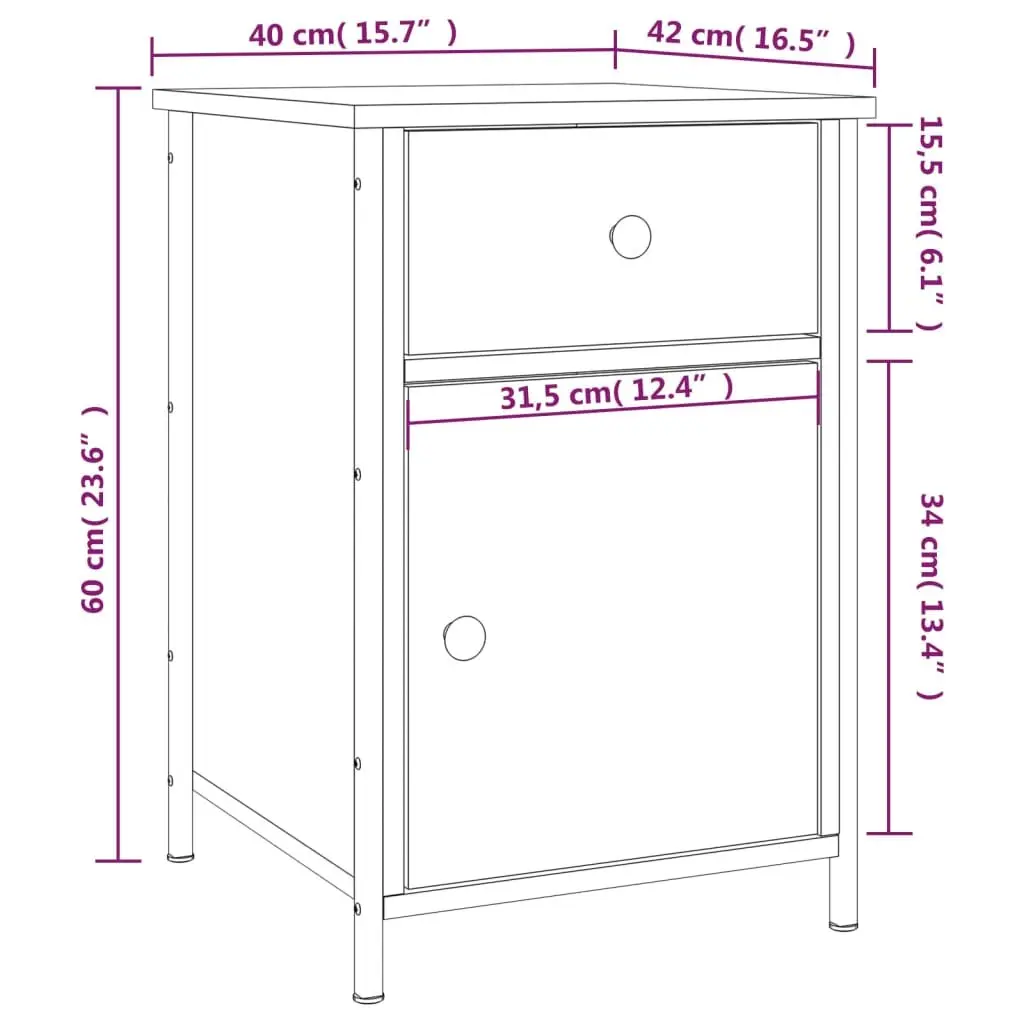 Bedside Cabinets Engineered Wood 40 x 42 x 60 cm Brown 2 Piece