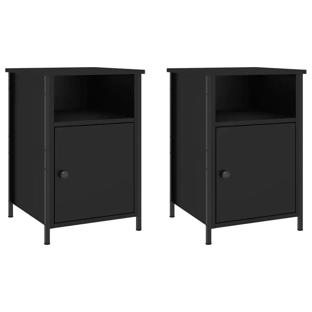 Bedside Cabinets 2 pcs Black Engineered Wood Nightstands Storage Organiser
