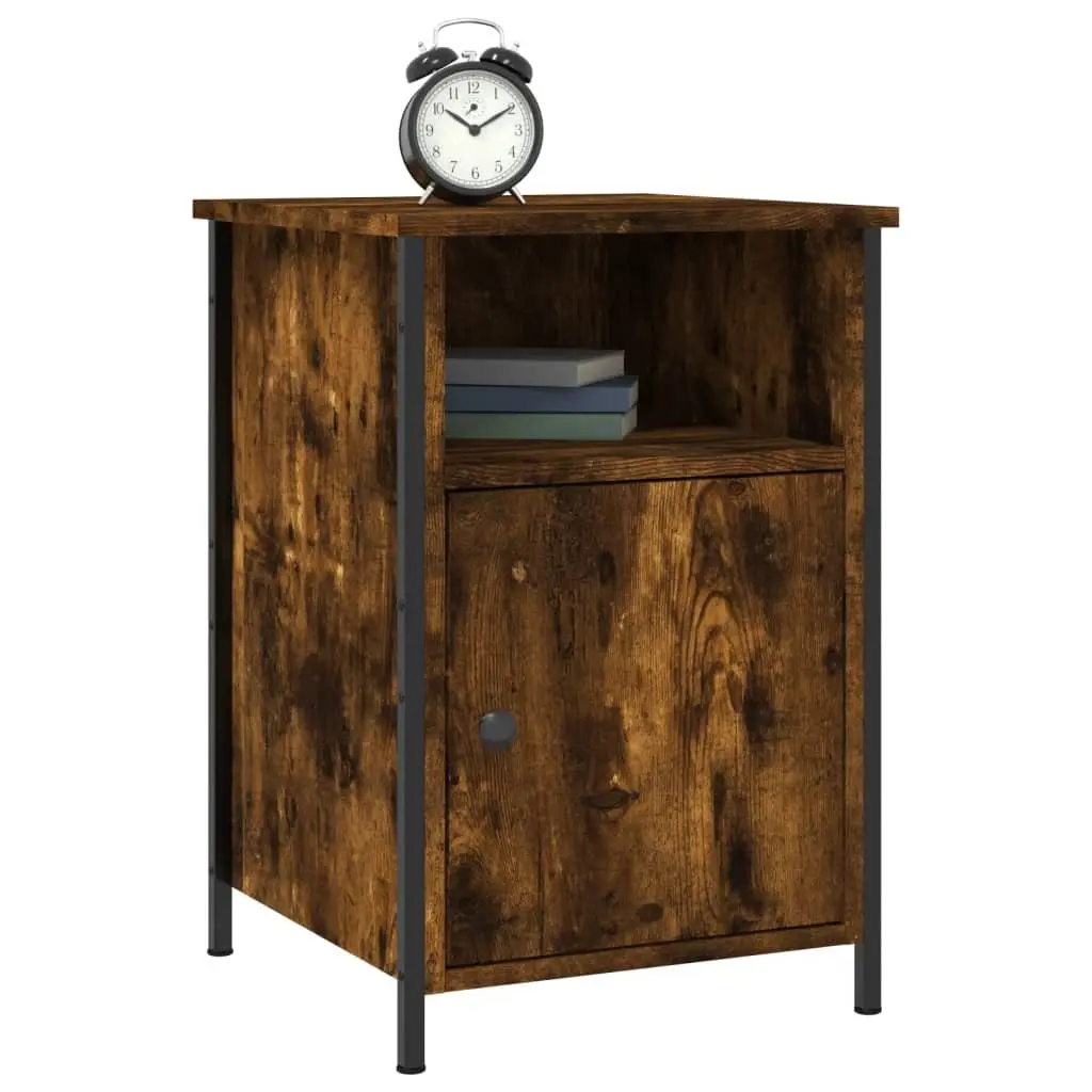 Bedside Cabinet Engineered Wood 40x42x60cm Smoked Oak Storage Nightstand Table 2 Piece