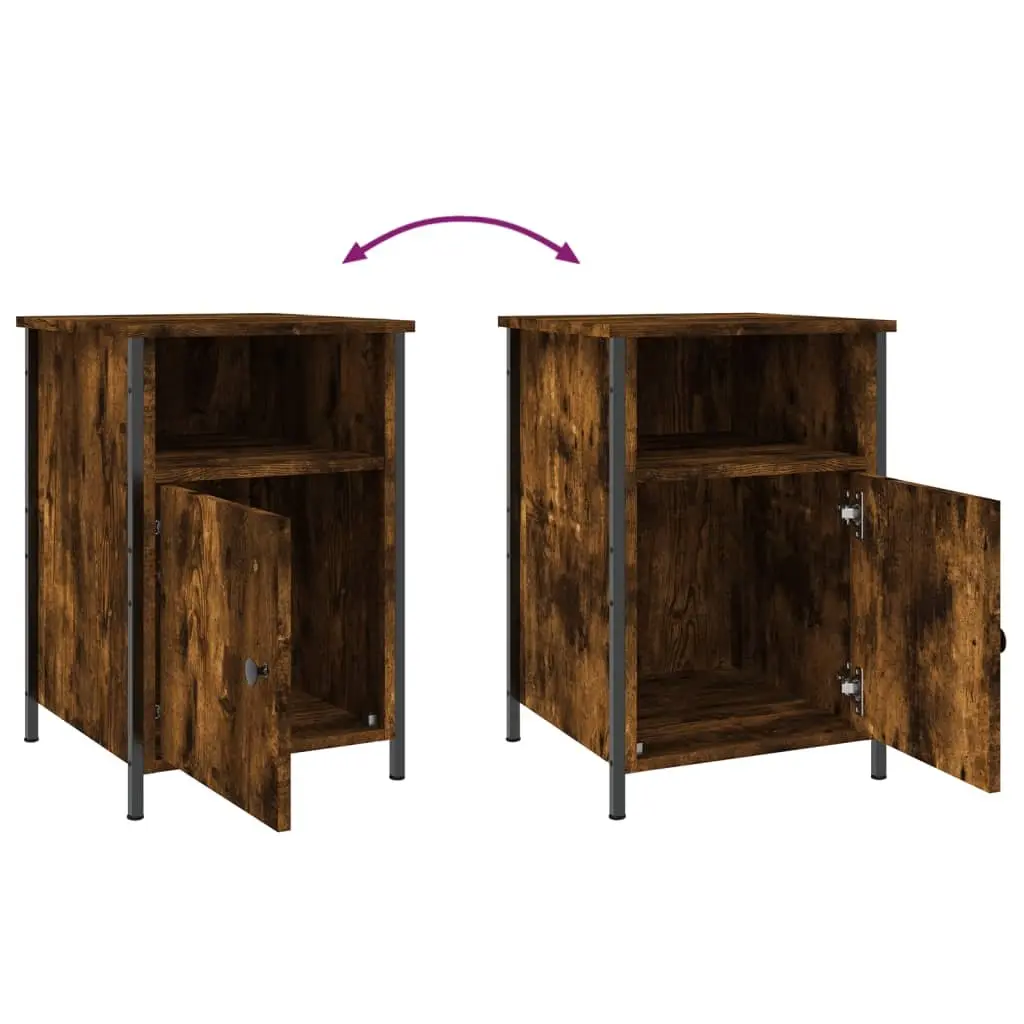 Bedside Cabinet Engineered Wood 40x42x60cm Smoked Oak Storage Nightstand Table 2 Piece