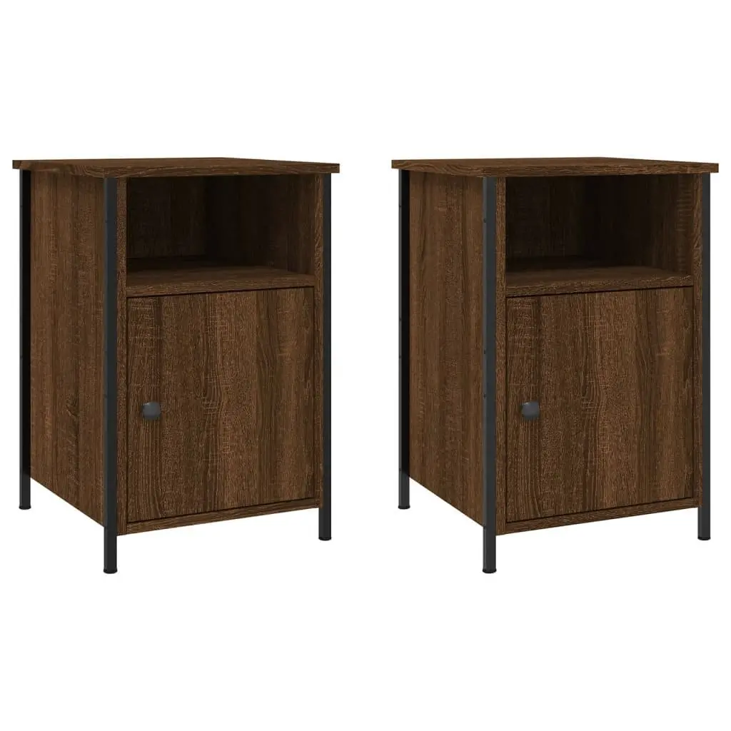 Bedside Cabinets Engineered Wood Iron Frames 40x42x60 cm Brown Oak 2 Piece