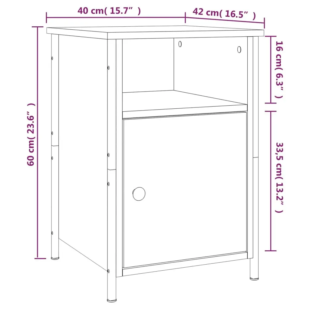 Bedside Cabinets Engineered Wood Iron Frames 40x42x60 cm Brown Oak 2 Piece