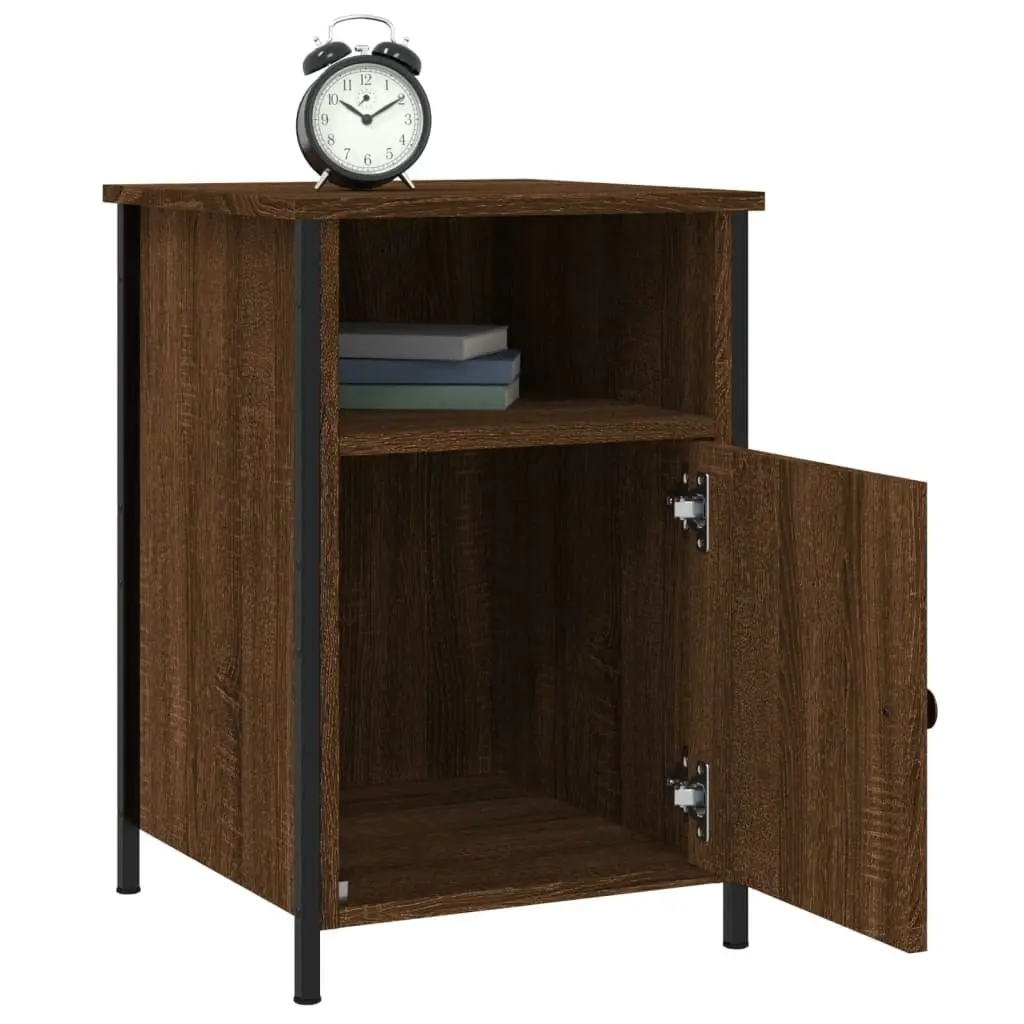 Bedside Cabinets Engineered Wood Iron Frames 40x42x60 cm Brown Oak 2 Piece