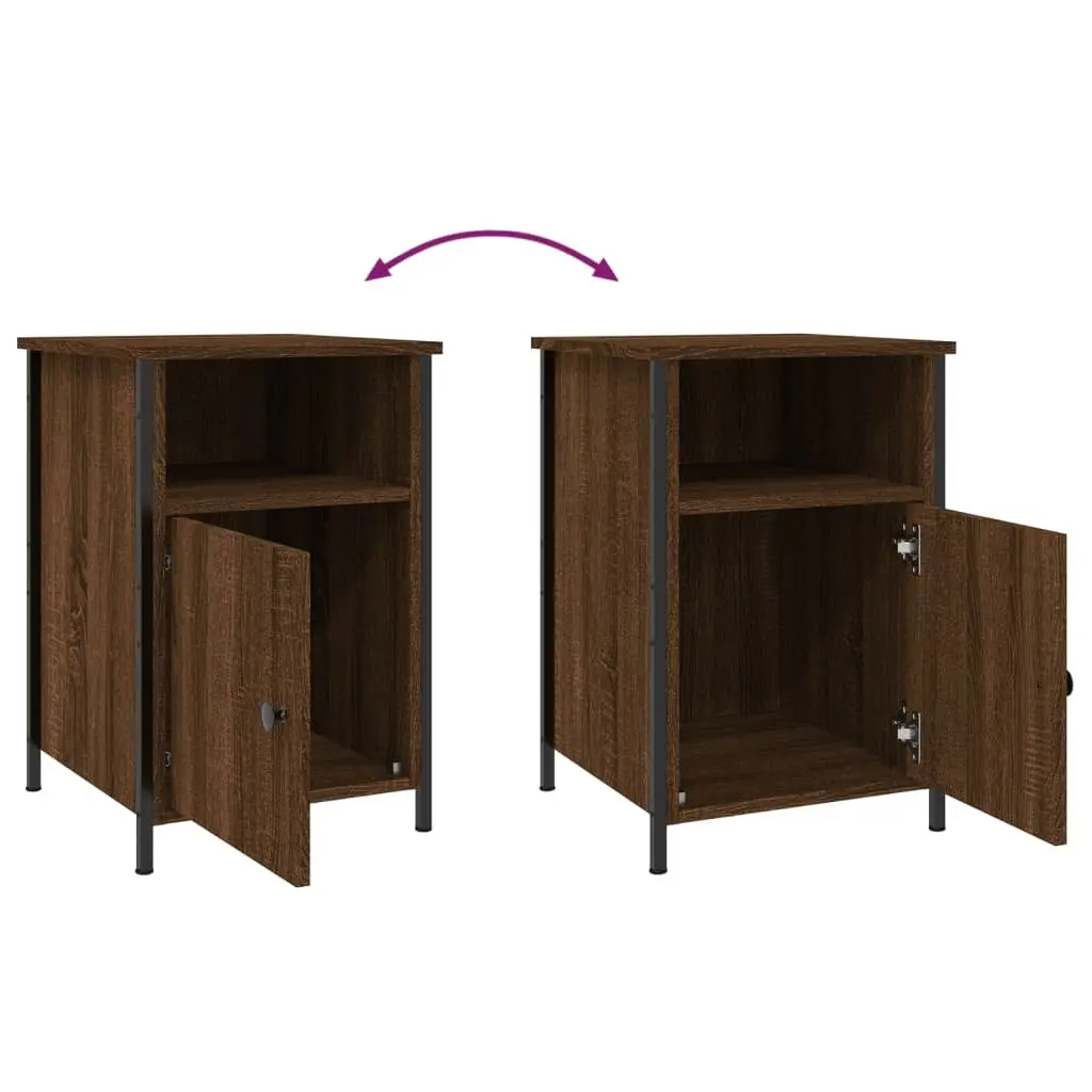 Bedside Cabinets Engineered Wood Iron Frames 40x42x60 cm Brown Oak 2 Piece