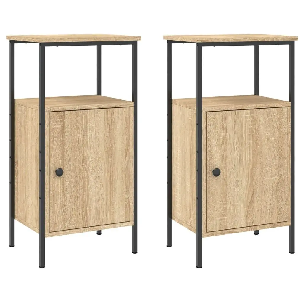 Industrial Nightstand Brown Engineered Wood 41x31x80 cm 2 Piece Bedside Cabinets