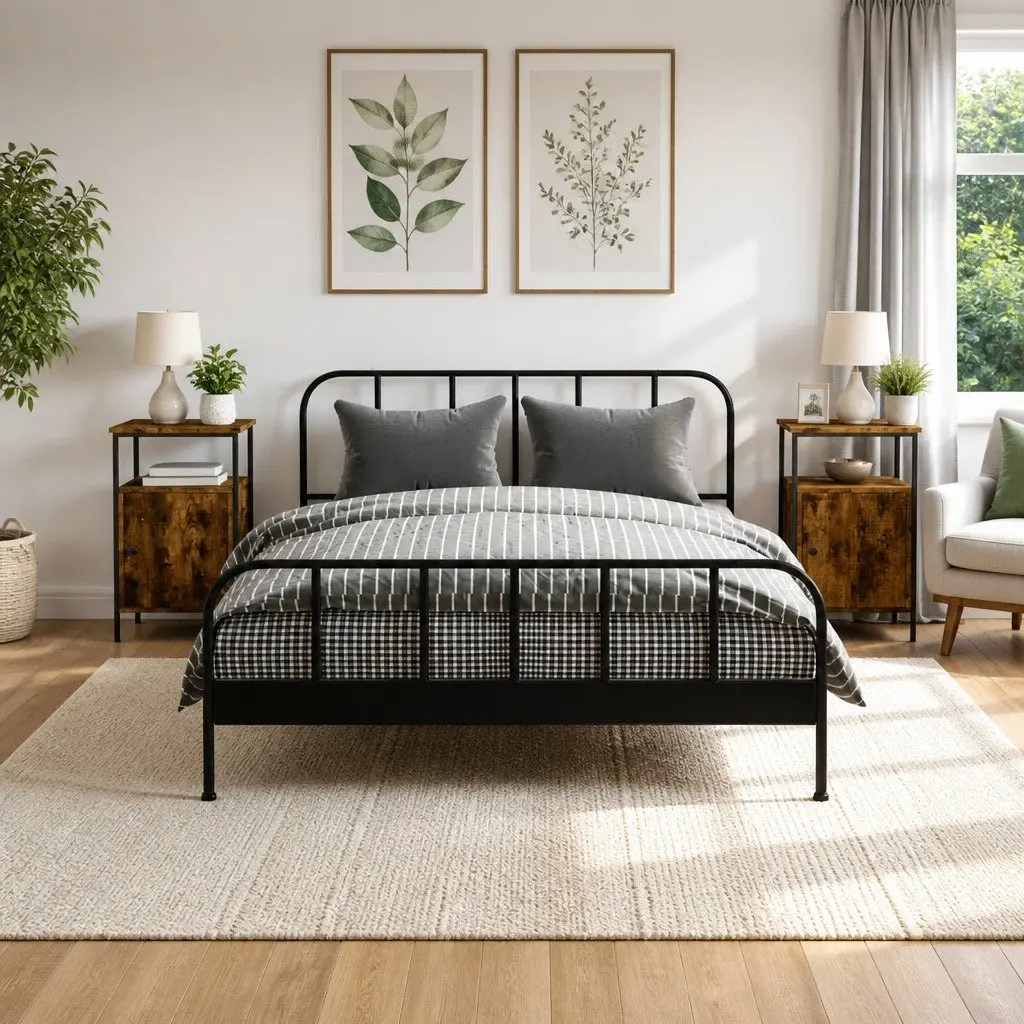 Bedside Cabinets Engineered Wood Iron Frame 41 x 31 x 80 cm Brown Smoked Oak 2 Piece
