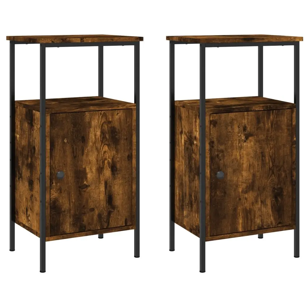 Bedside Cabinets Engineered Wood Iron Frame 41 x 31 x 80 cm Brown Smoked Oak 2 Piece