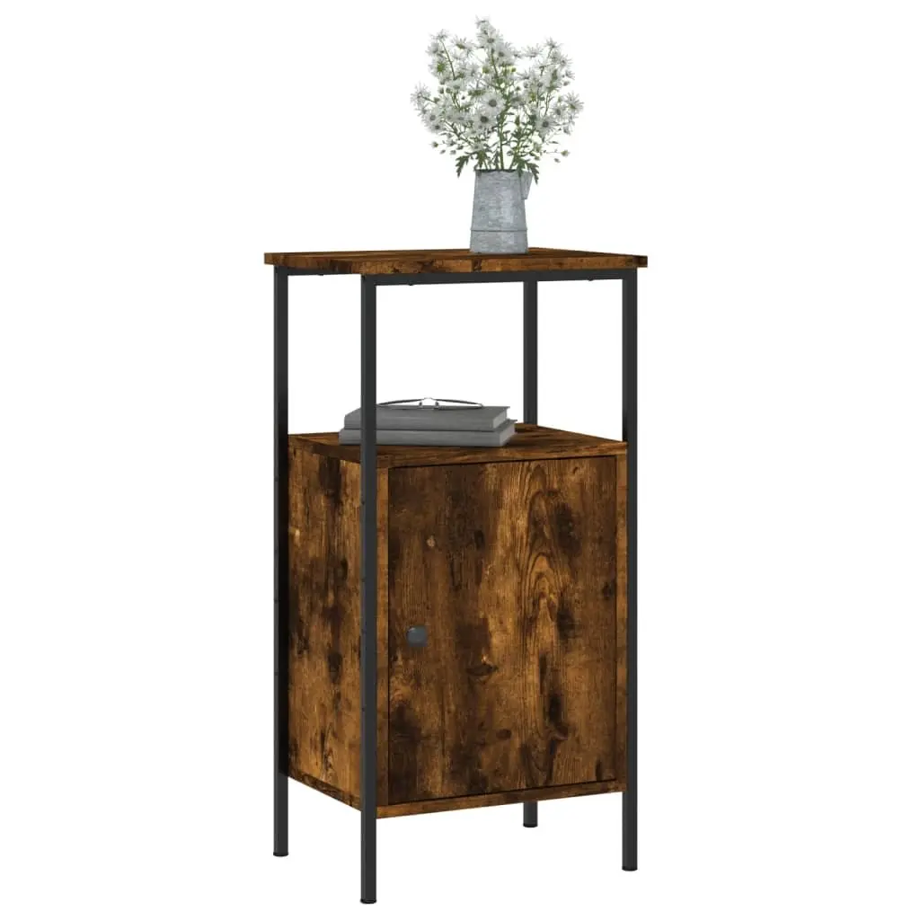 Bedside Cabinets Engineered Wood Iron Frame 41 x 31 x 80 cm Brown Smoked Oak 2 Piece