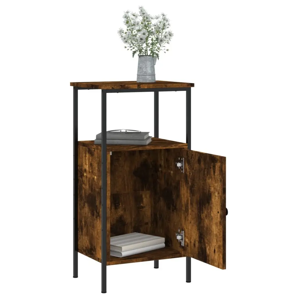 Bedside Cabinets Engineered Wood Iron Frame 41 x 31 x 80 cm Brown Smoked Oak 2 Piece