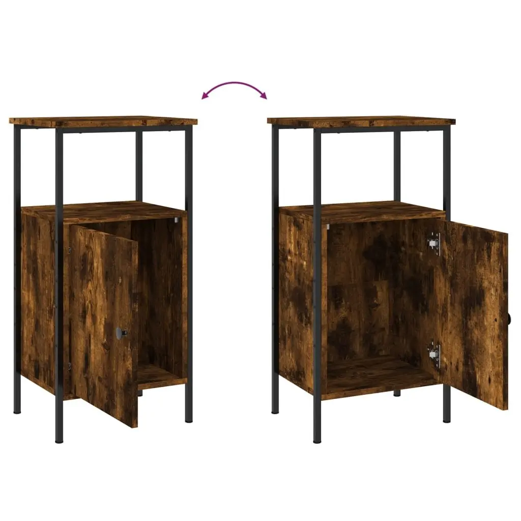 Bedside Cabinets Engineered Wood Iron Frame 41 x 31 x 80 cm Brown Smoked Oak 2 Piece