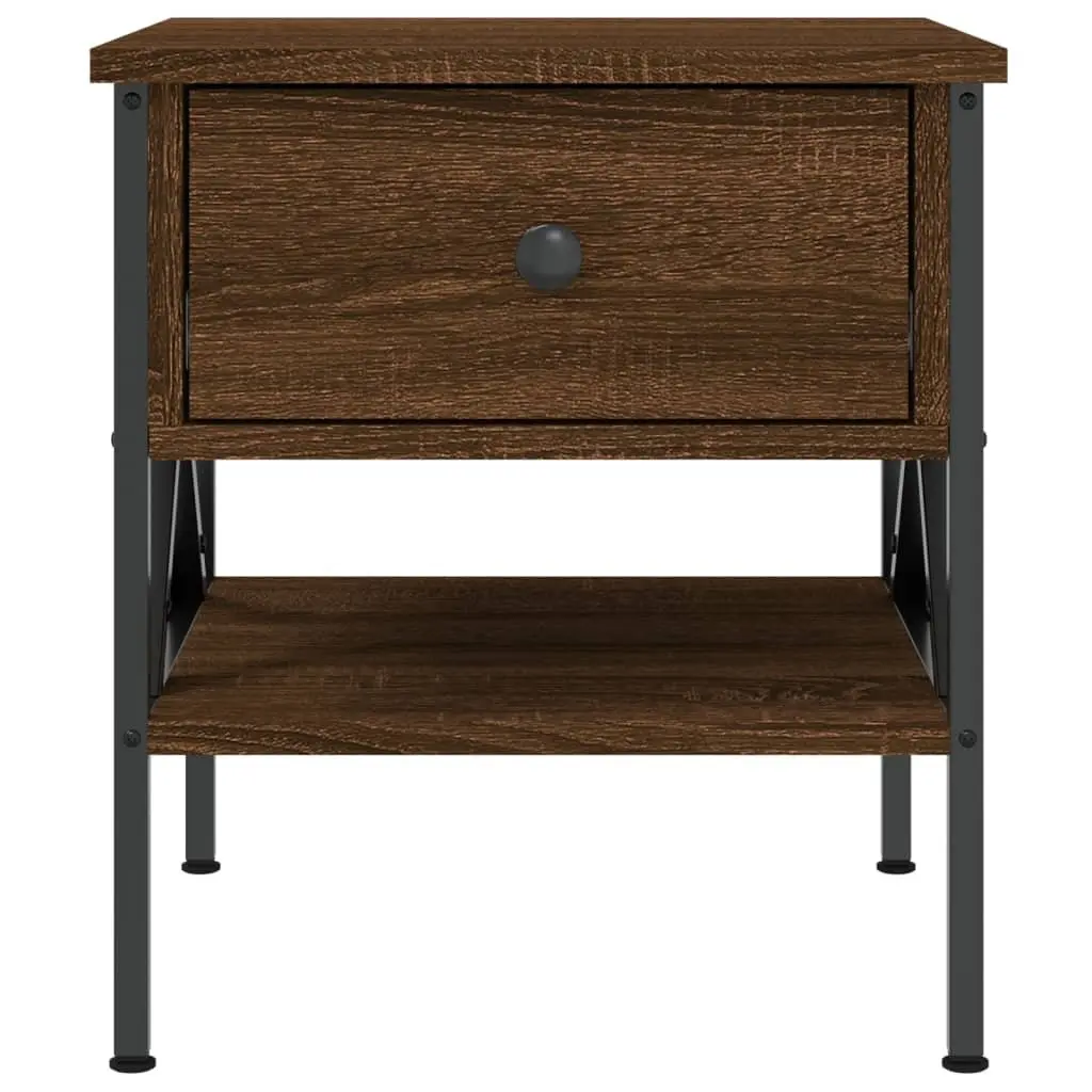 Bedside Tables Engineered Wood Iron Frame Brown Oak Industrial Style 2 Piece