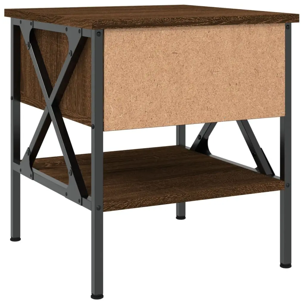 Bedside Tables Engineered Wood Iron Frame Brown Oak Industrial Style 2 Piece