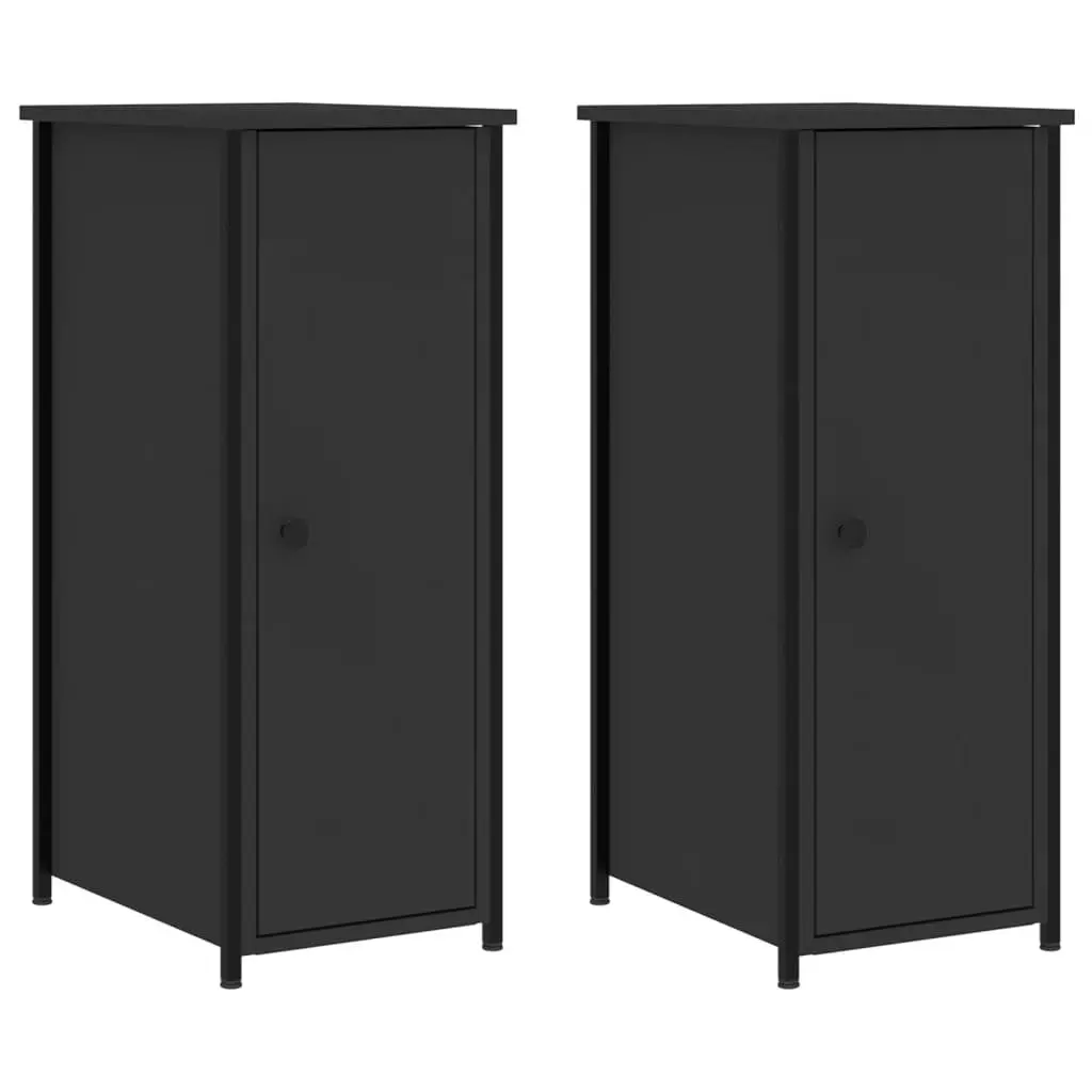 Bedside Cabinets Engineered Wood Iron Frame 32x42x80 cm Black 2 Piece Industrial Nightstand Storage