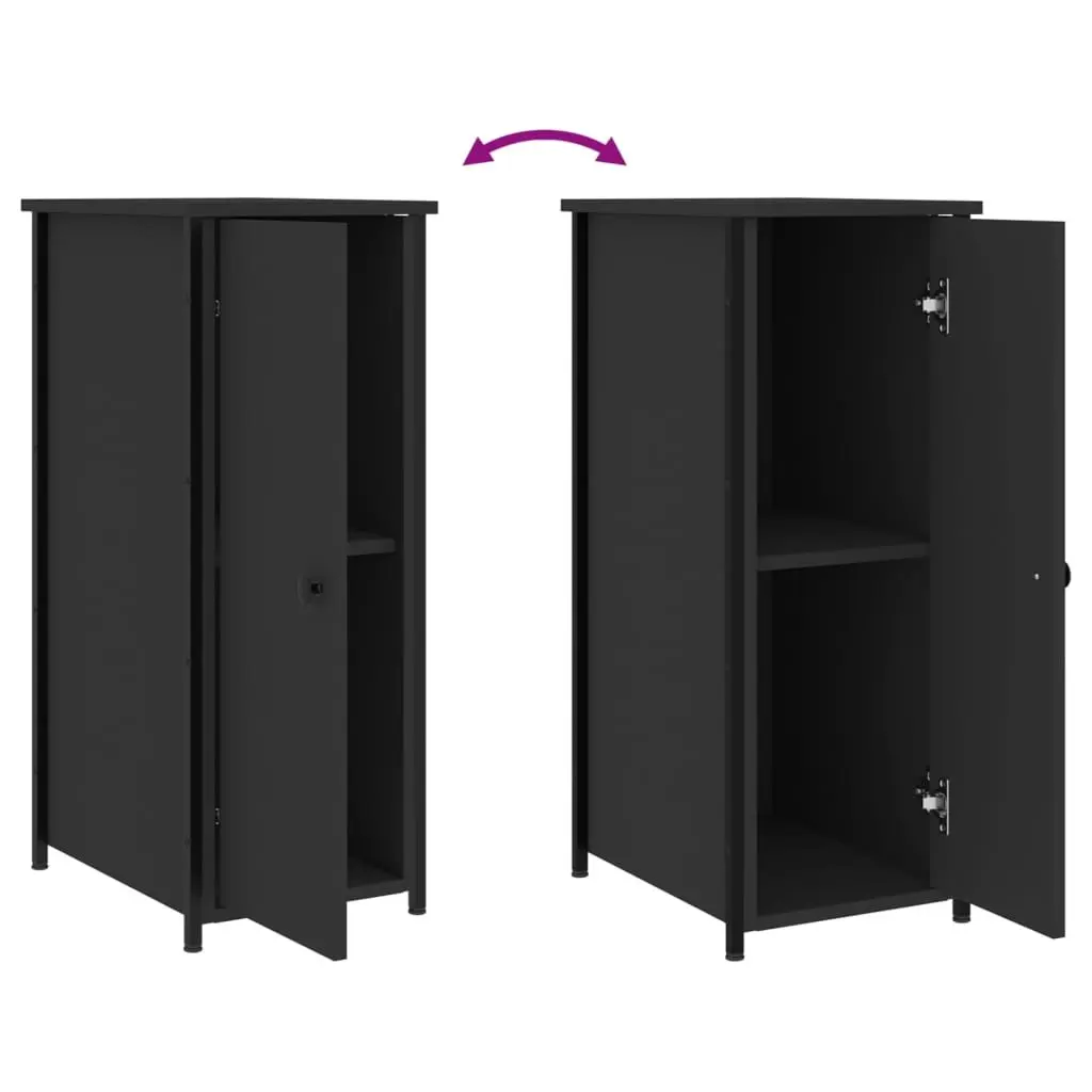 Bedside Cabinets Engineered Wood Iron Frame 32x42x80 cm Black 2 Piece Industrial Nightstand Storage