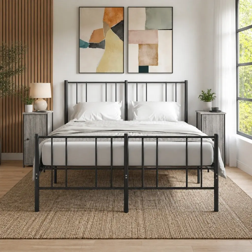 Industrial Style Bedside Cabinets Engineered Wood Grey Sonoma 2 Piece Set