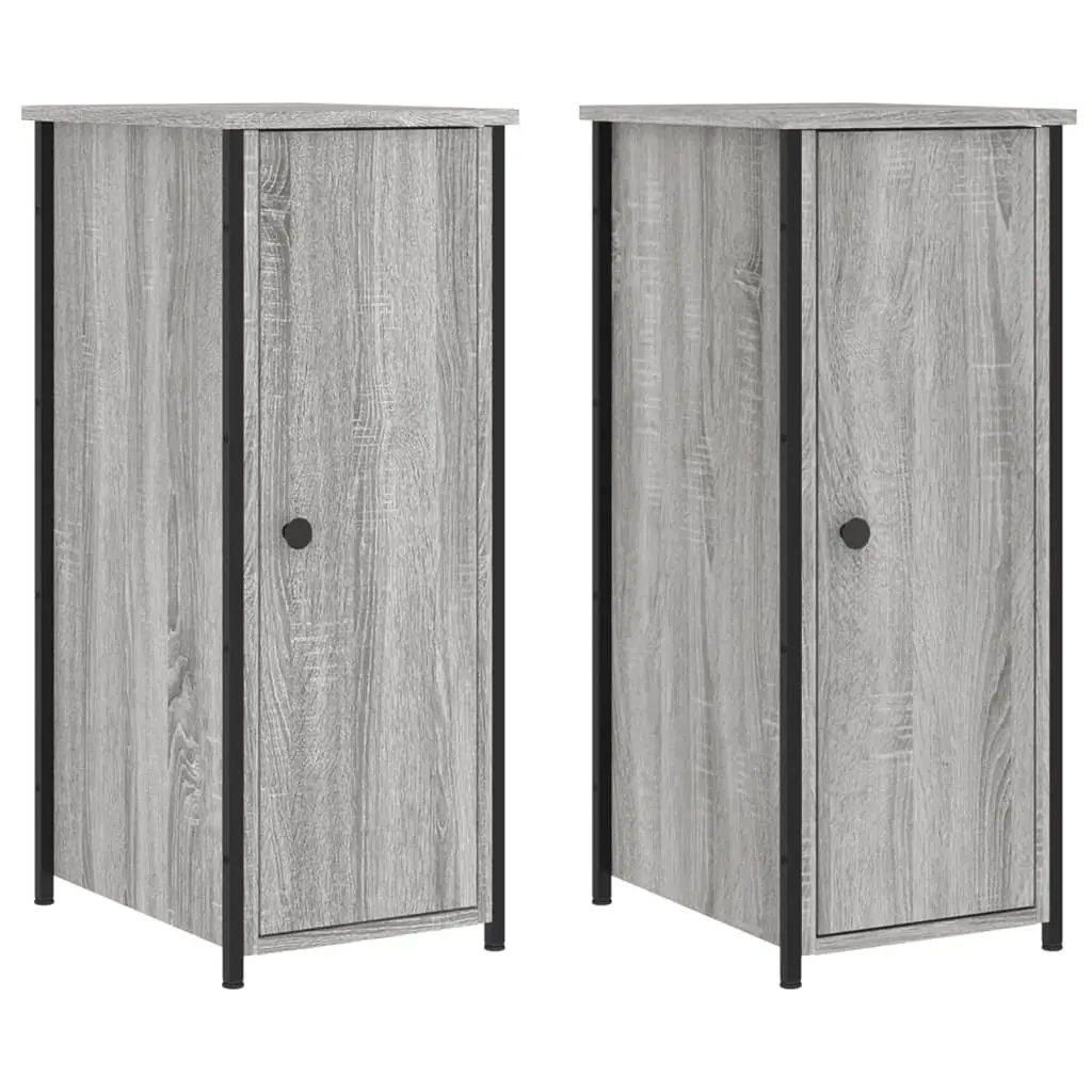 Industrial Style Bedside Cabinets Engineered Wood Grey Sonoma 2 Piece Set
