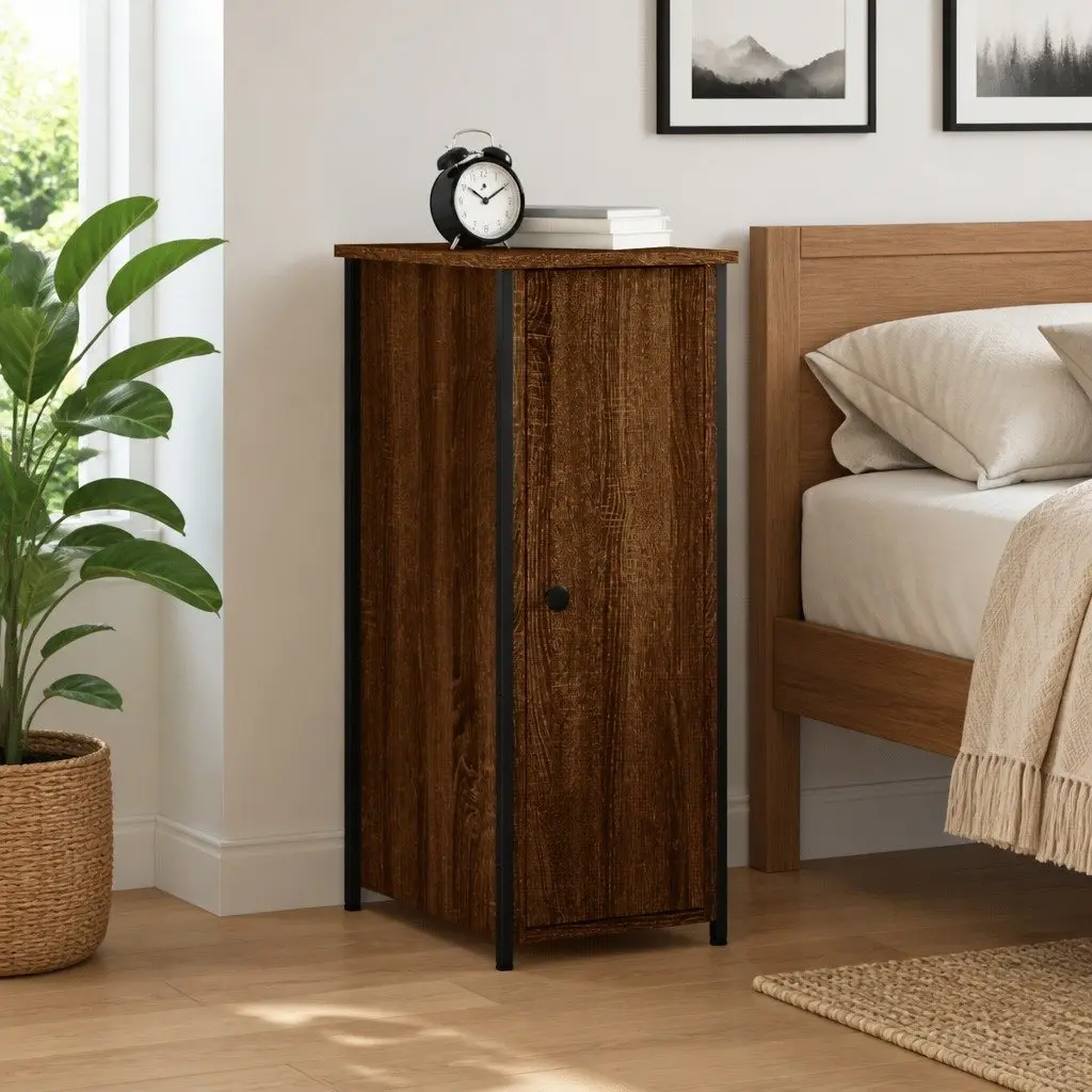 Bedside Cabinet Brown Oak 32x42x80cm Engineered Wood Industrial Style Storage