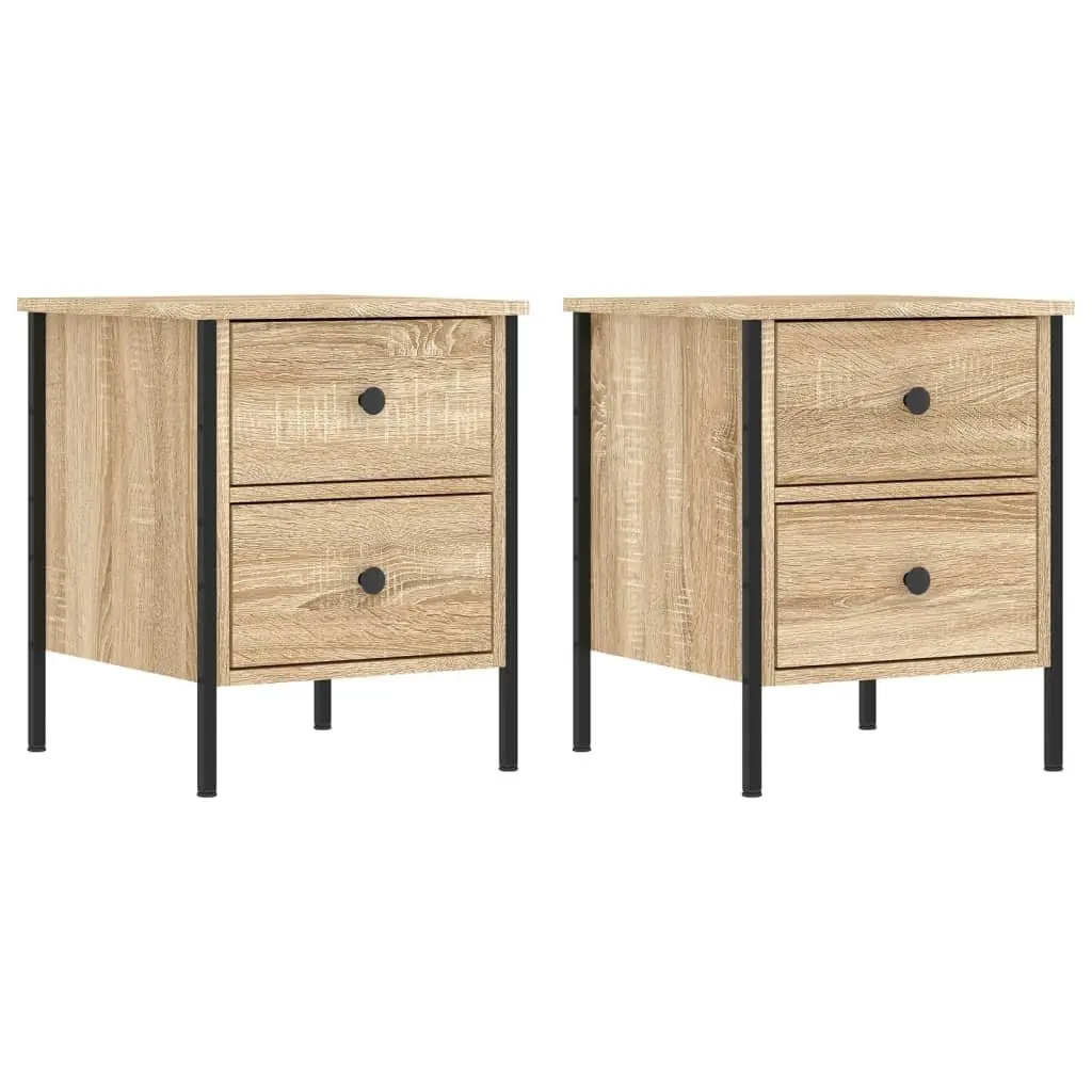 Bedside Cabinets Engineered Wood Brown 2 pcs with Drawers Storage