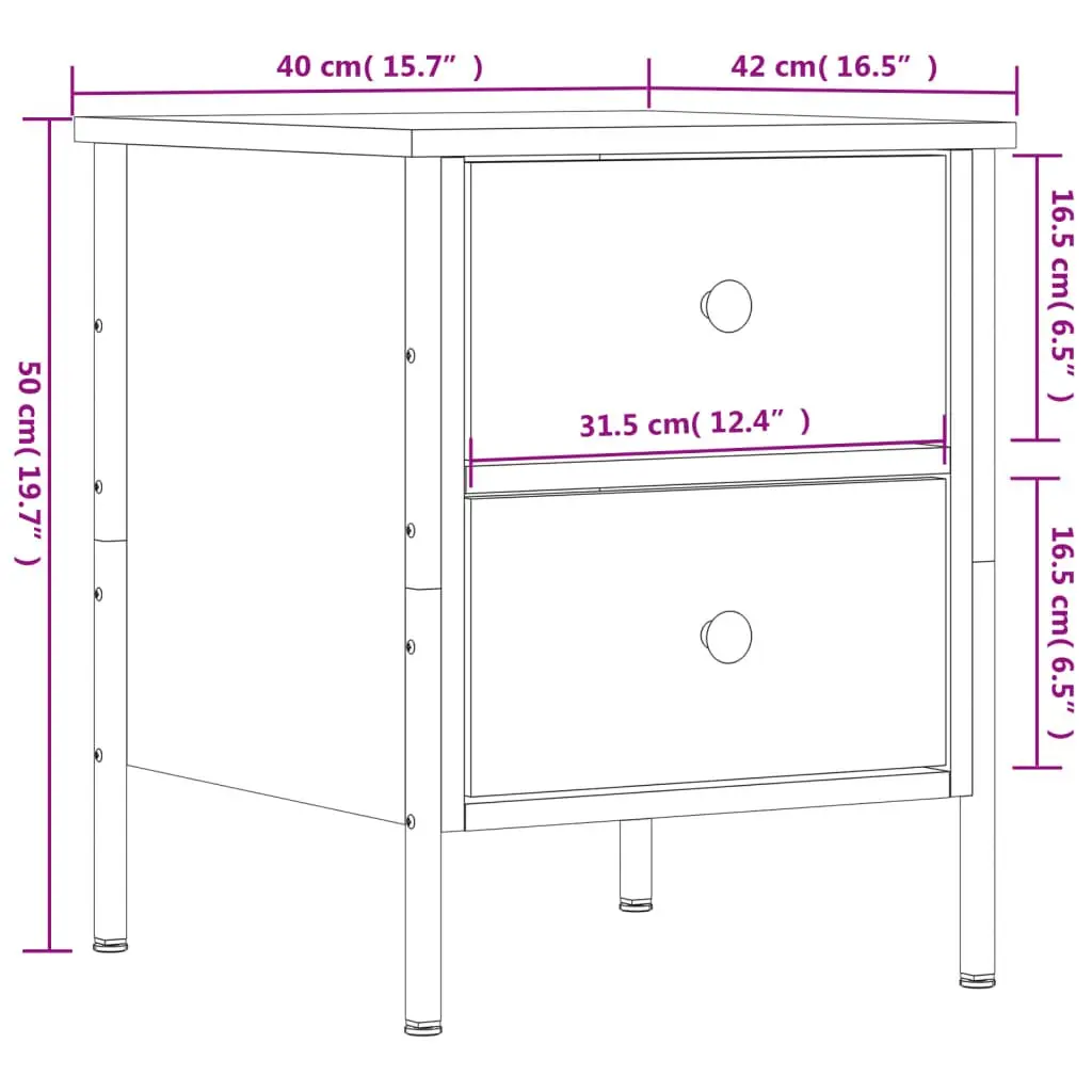 Bedside Cabinets Engineered Wood Brown 2 pcs with Drawers Storage