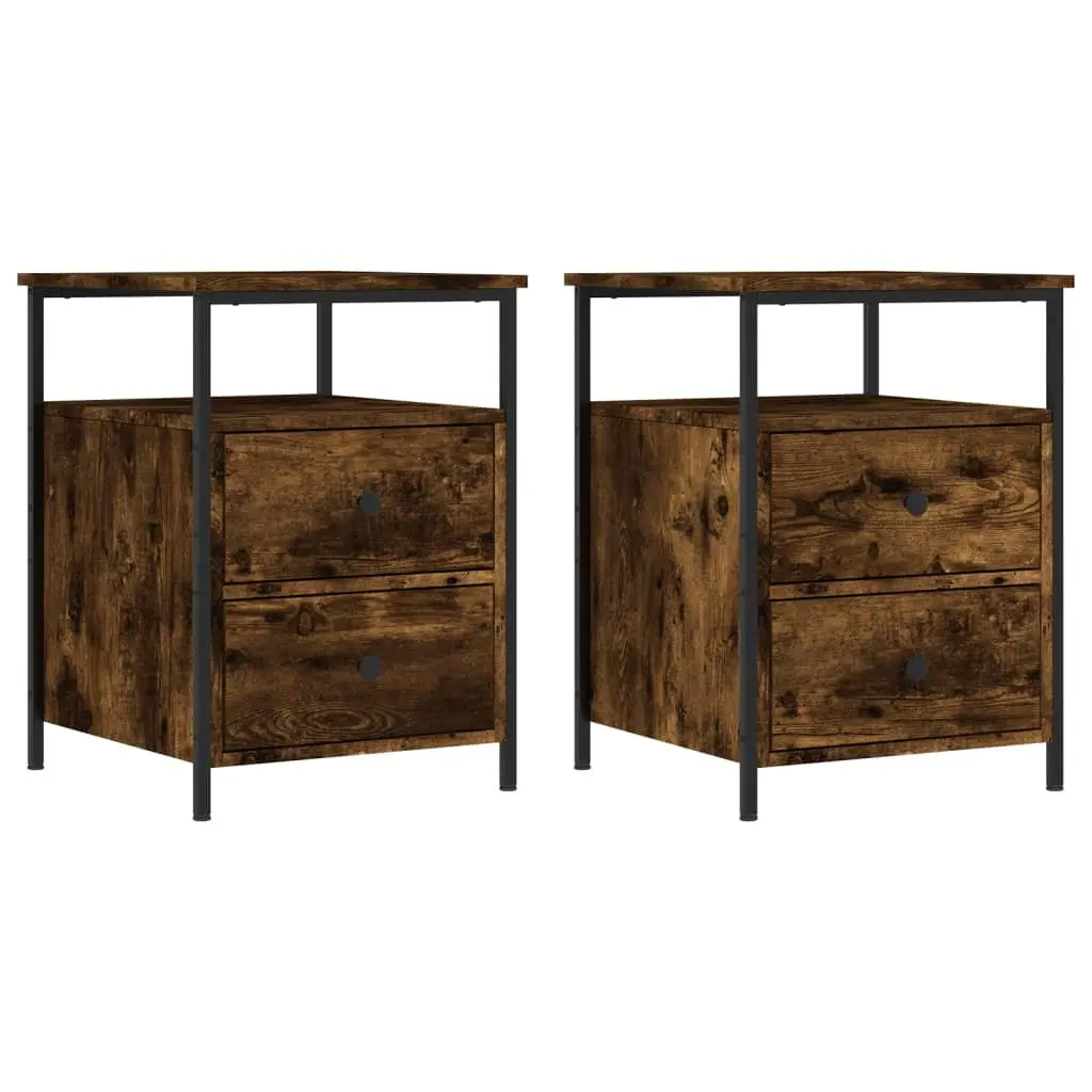 Bedside Cabinets Engineered Wood Brown 2 Piece Nightstands Storage Side Tables