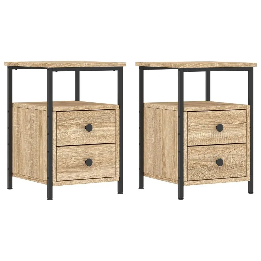 Bedside Cabinets Engineered Wood Brown 2 Piece Nightstand Storage Side Table