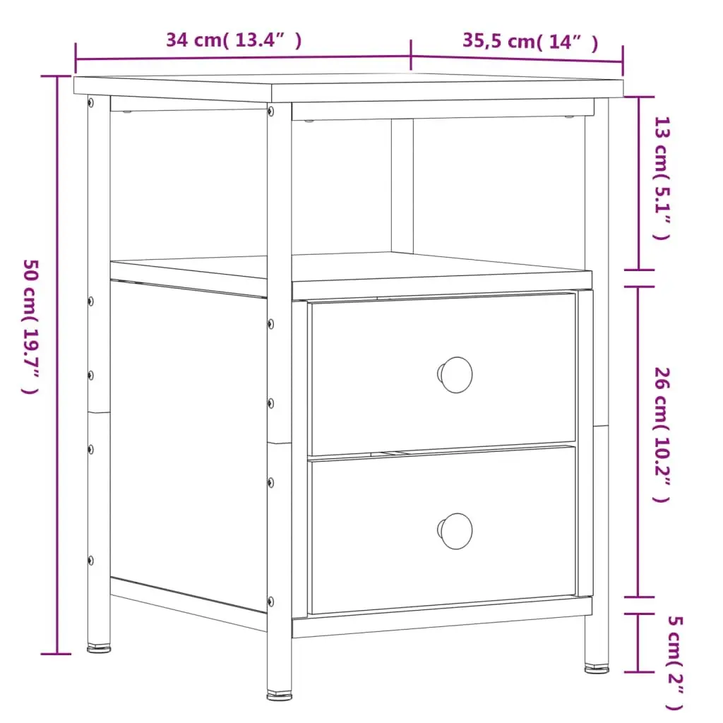 Bedside Cabinets Engineered Wood Brown 2 Piece Nightstand Storage Side Table