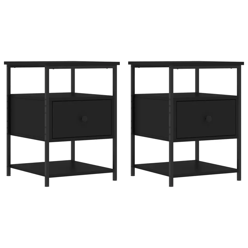Bedside Cabinet Engineered Wood Iron Frame 40x42x56 cm Black 2 Piece