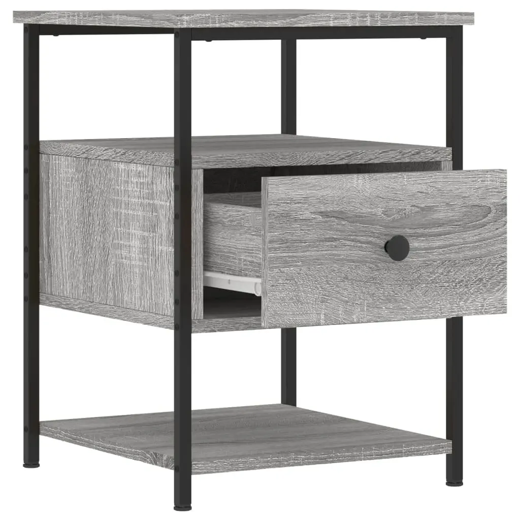 2 Piece Nightstand Table Grey Engineered Wood Iron Frame Storage 40x42x56 cm