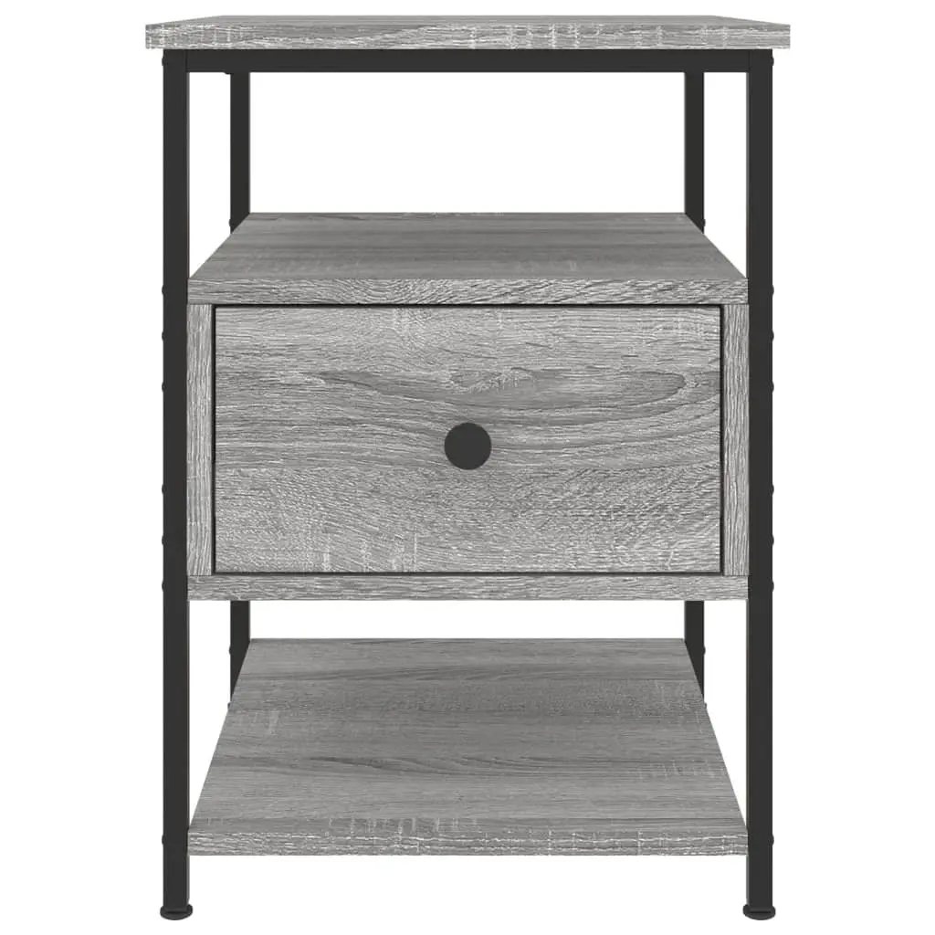 2 Piece Nightstand Table Grey Engineered Wood Iron Frame Storage 40x42x56 cm