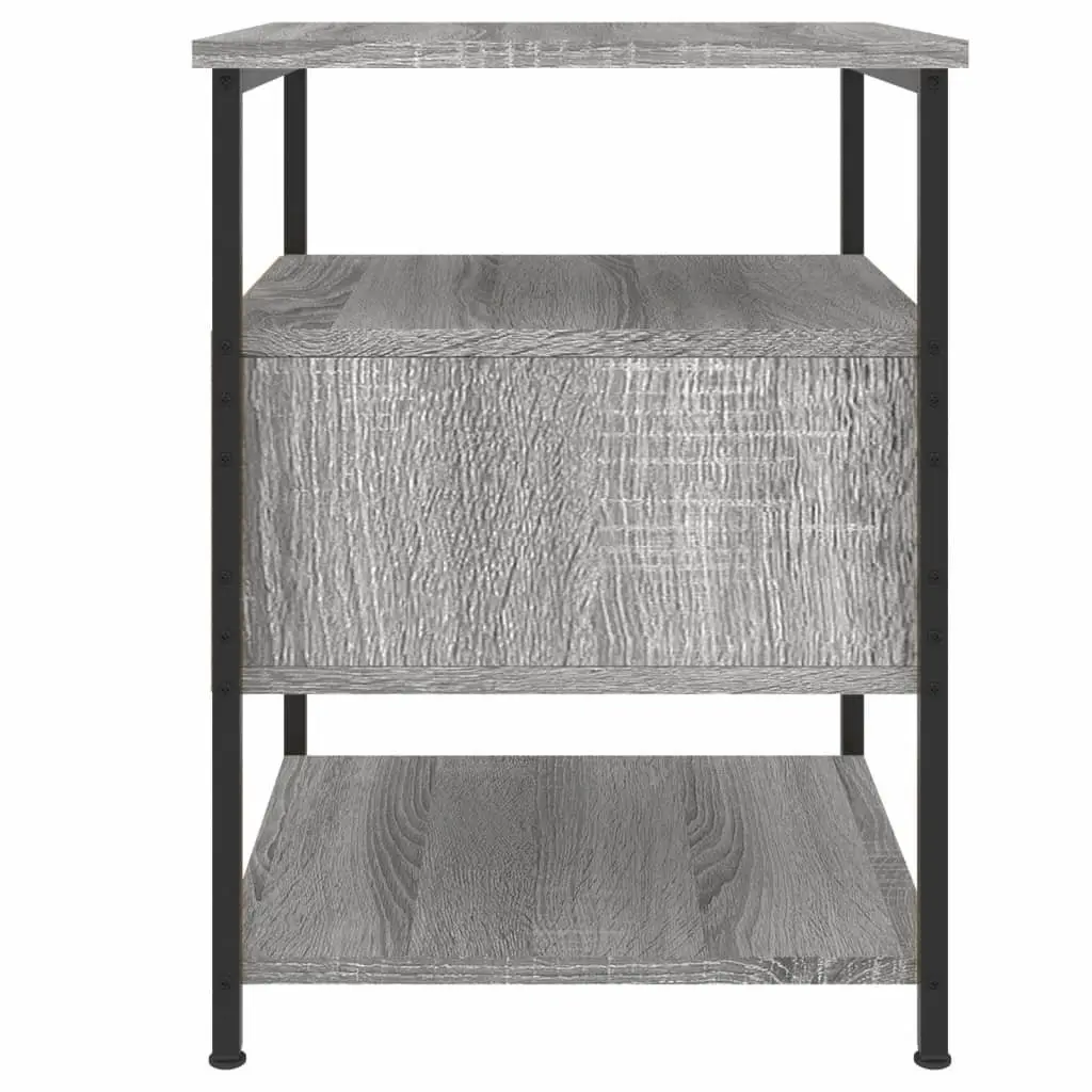 2 Piece Nightstand Table Grey Engineered Wood Iron Frame Storage 40x42x56 cm