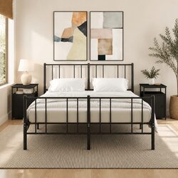 Bedside Cabinets 2 pcs Black Engineered Wood Bedroom Storage Nightstand Table