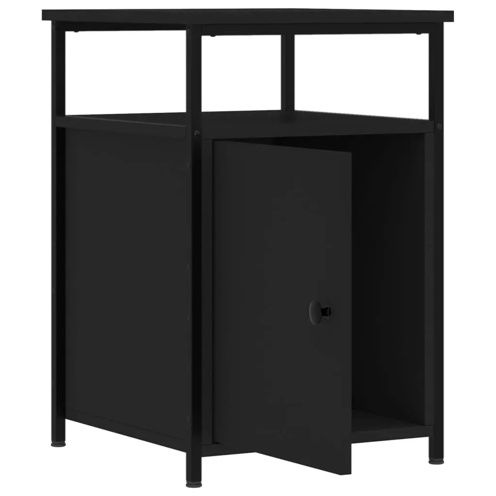 Nightstand Tables 2 Piece Black Engineered Wood Storage for Bedroom Living Room