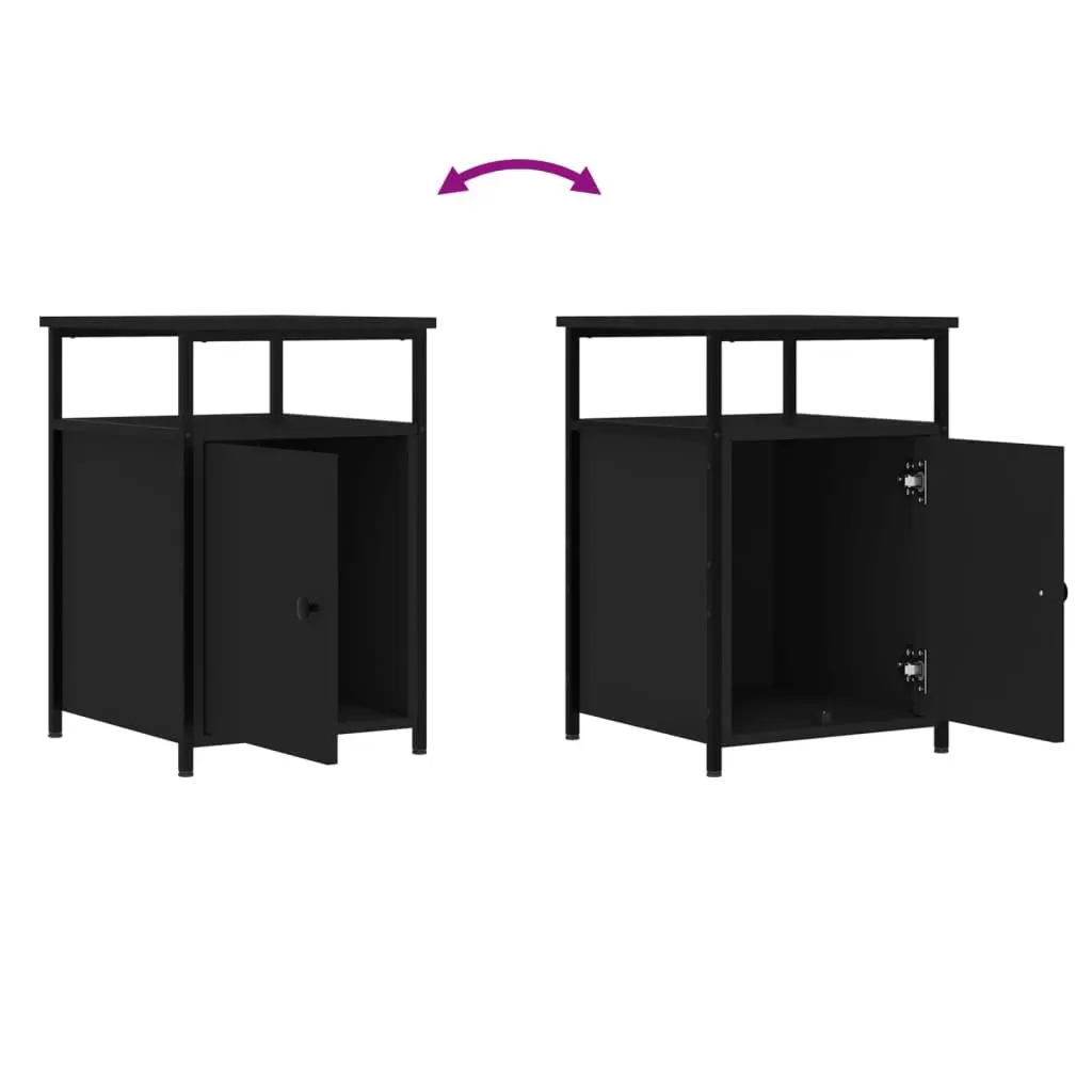 Nightstand Tables 2 Piece Black Engineered Wood Storage for Bedroom Living Room