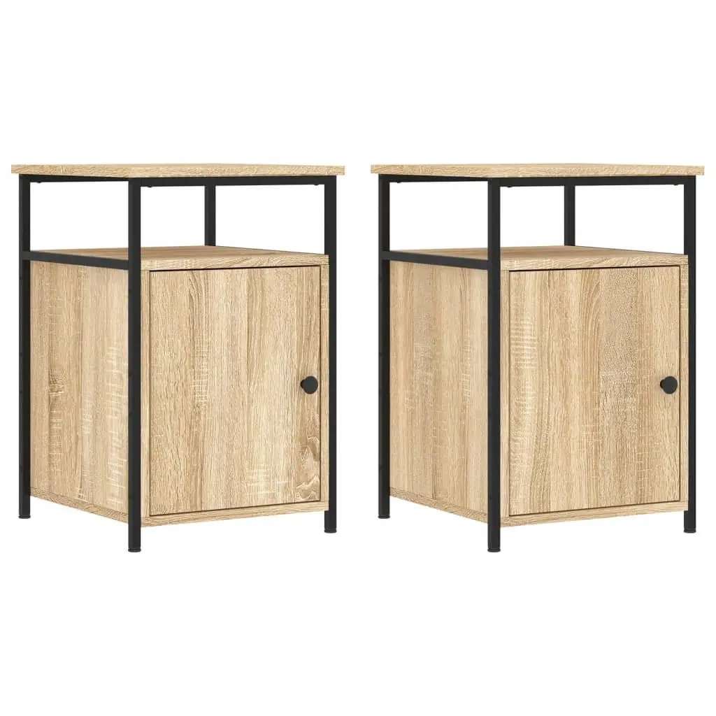 Bedside Cabinets Engineered Wood Iron Frame 40 x 42 x 60 cm Brown 2 pcs