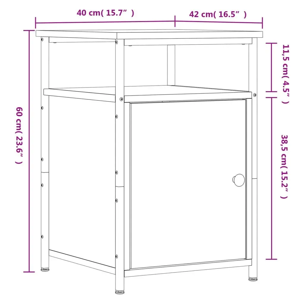 Bedside Cabinets Engineered Wood Iron Frame 40 x 42 x 60 cm Brown 2 pcs