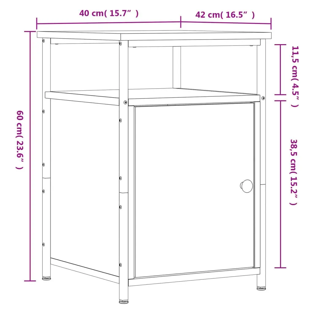 Bedside Cabinet 40x42x60cm Smoked Oak Engineered Wood Storage Side Table 2