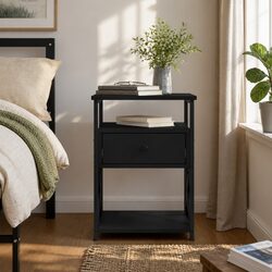 Bedside Cabinet Black Engineered Wood Bedroom Side Table Storage Nightstand