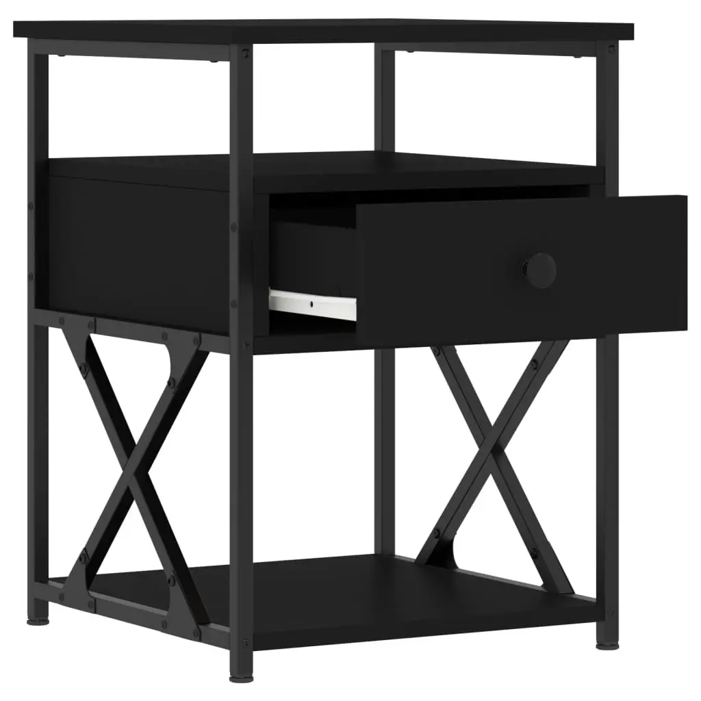 Bedside Cabinets Engineered Wood Iron Frame 40x42x55 cm Black 2 Piece Storage Nightstand Bedroom Furniture