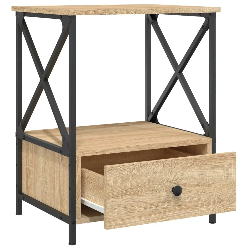 Bedside Tables Engineered Wood Iron Frame Brown 50x41x65 cm 2 pcs