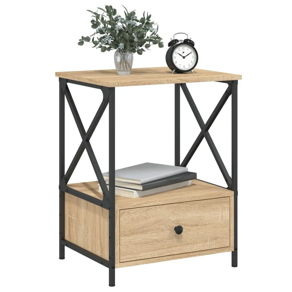 Bedside Tables Engineered Wood Iron Frame Brown 50x41x65 cm 2 pcs