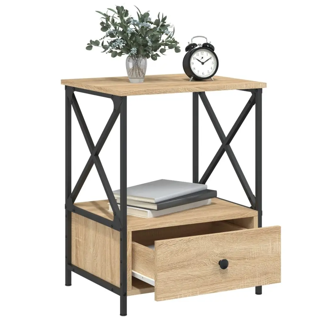 Bedside Tables Engineered Wood Iron Frame Brown 50x41x65 cm 2 pcs