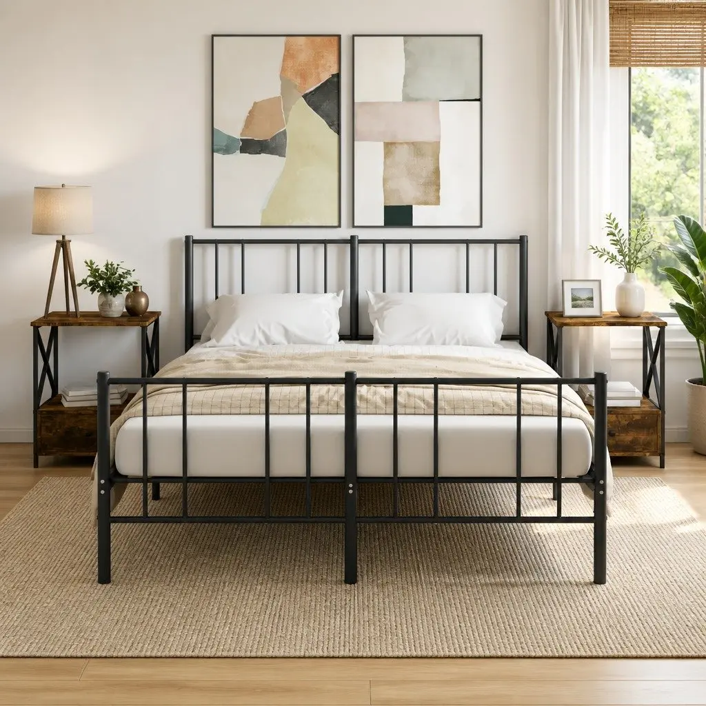 Bedside Tables Engineered Wood Iron Frame Brown 50x41x65 cm 2 Piece