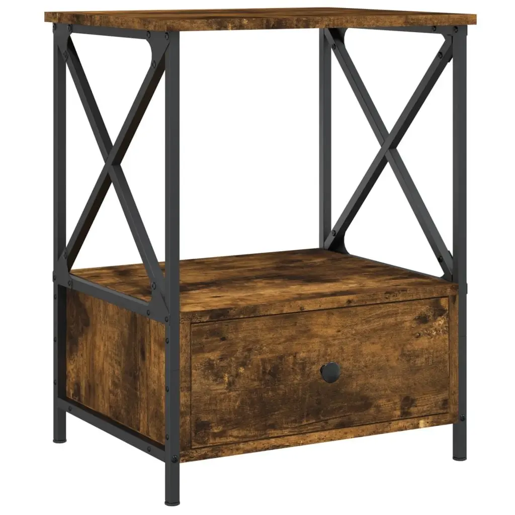 Bedside Tables Engineered Wood Iron Frame Brown 50x41x65 cm 2 Piece