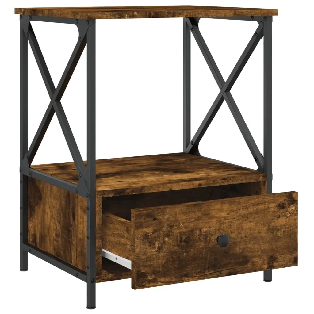 Bedside Tables Engineered Wood Iron Frame Brown 50x41x65 cm 2 Piece