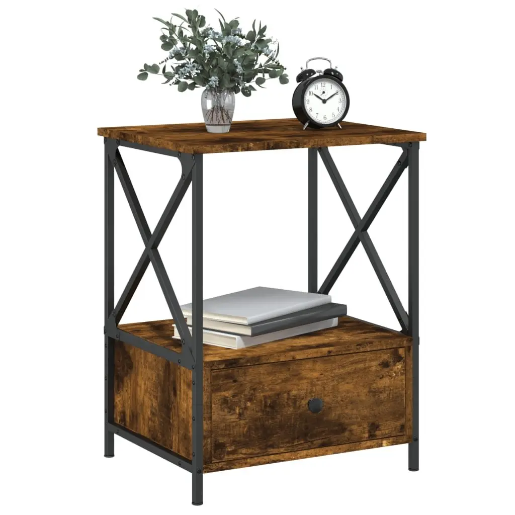 Bedside Tables Engineered Wood Iron Frame Brown 50x41x65 cm 2 Piece
